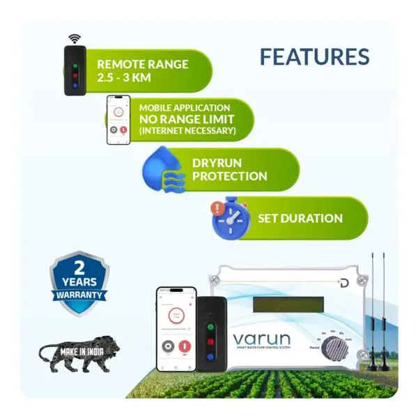 Varun S3 starter automatic water pump controller Features: remote+mobile control, set pump running time duration