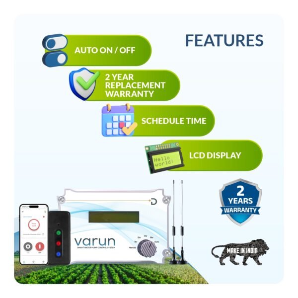 Varun S3 starter automatic water pump controller Features: showing LCD Display, schedule, Motor Protection