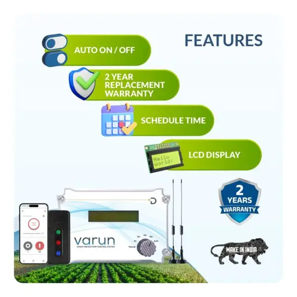 Varun S3 starter automatic water pump controller Features: showing LCD Display, schedule, Motor Protection